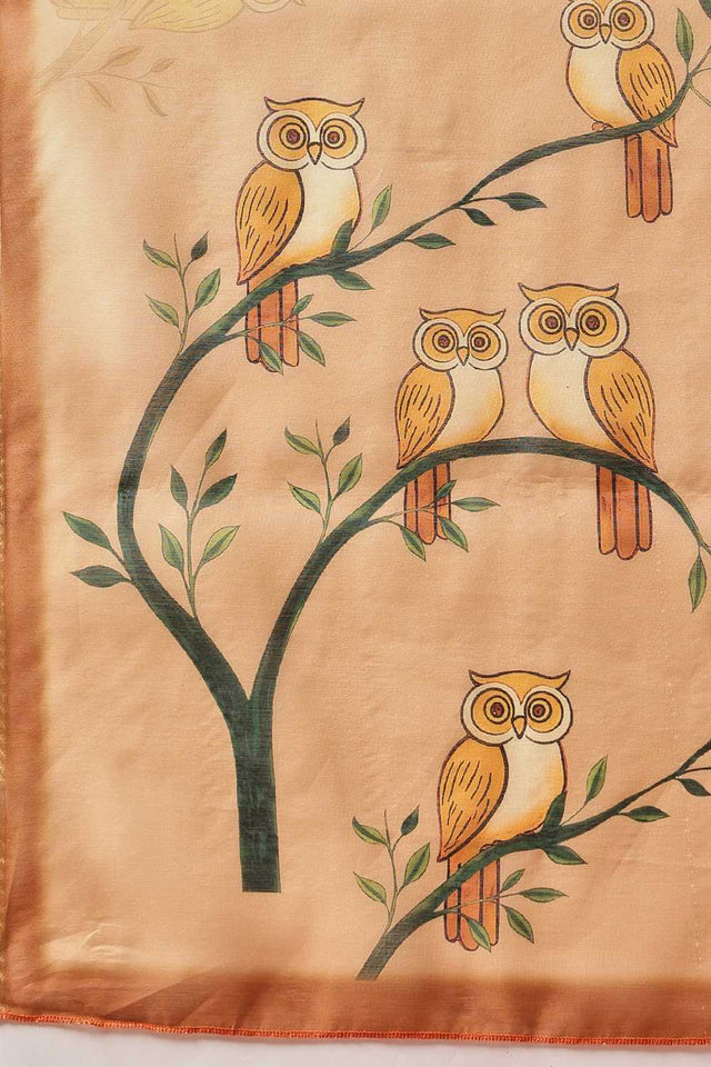 Mustard Floral Printed Cotton Blend Saree