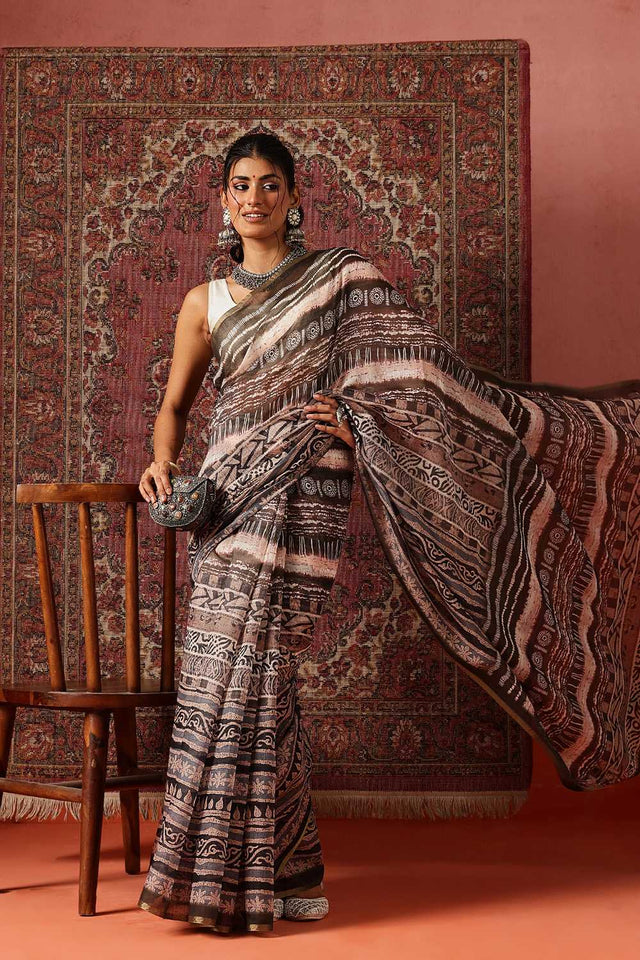 Multi Color Abstract Printed Cotton Blend Saree