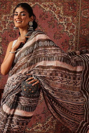 Multi Color Abstract Printed Cotton Blend Saree