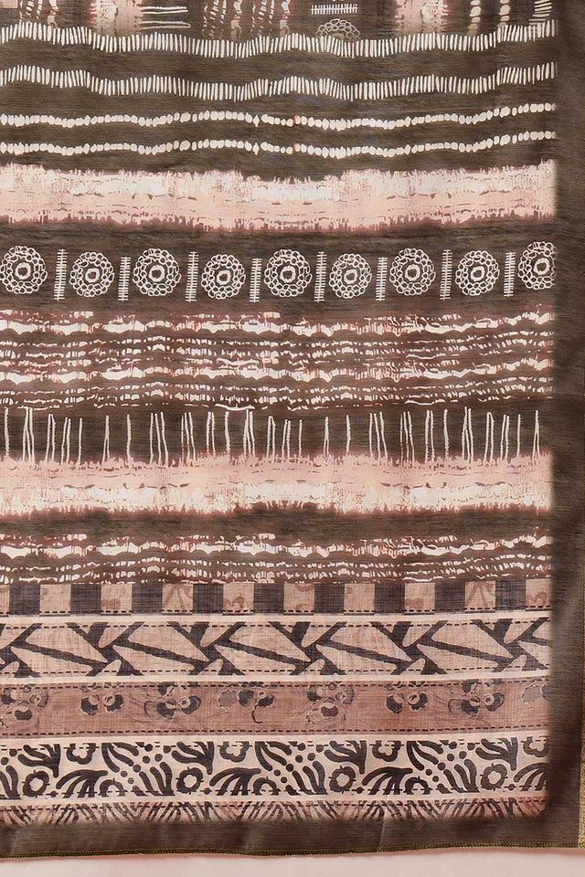 Multi Color Abstract Printed Cotton Blend Saree