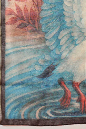 Turquoise Floral Printed Cotton Blend Saree