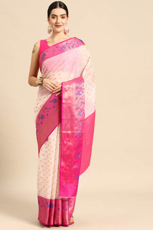 White Woven Art Silk Saree