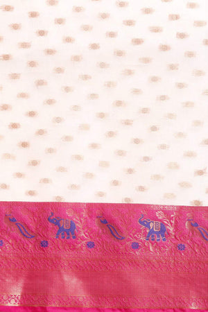 White Woven Art Silk Saree