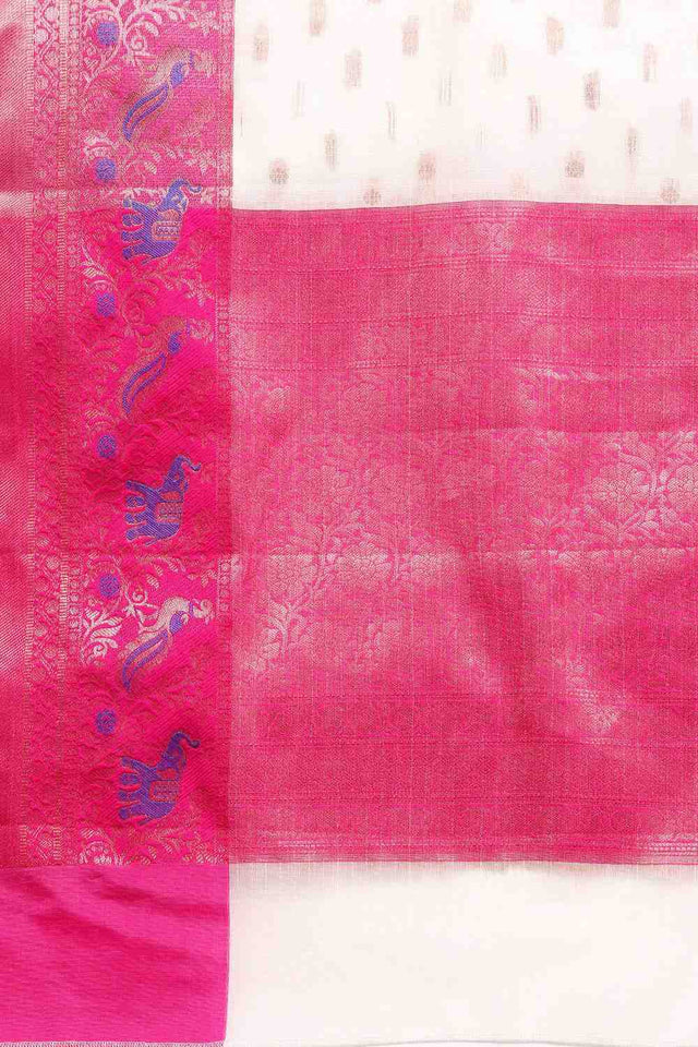 White Woven Art Silk Saree