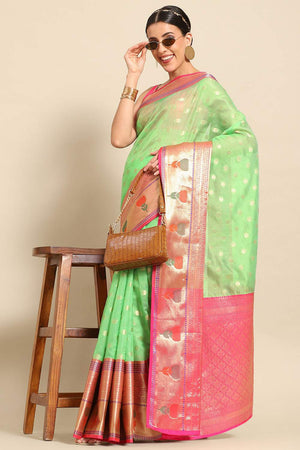 Dark Green Floral Printed Art Silk Saree