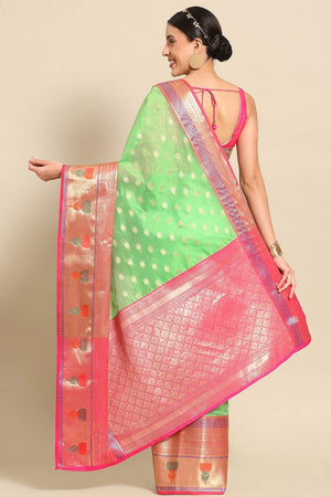 Dark Green Floral Printed Art Silk Saree