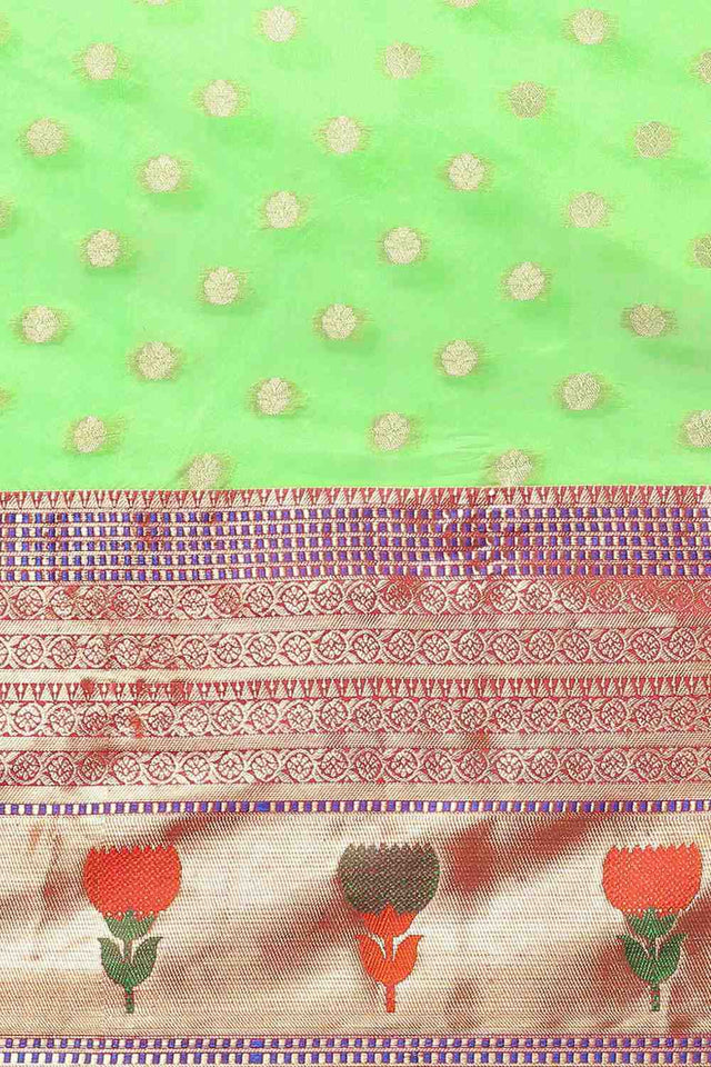 Dark Green Floral Printed Art Silk Saree