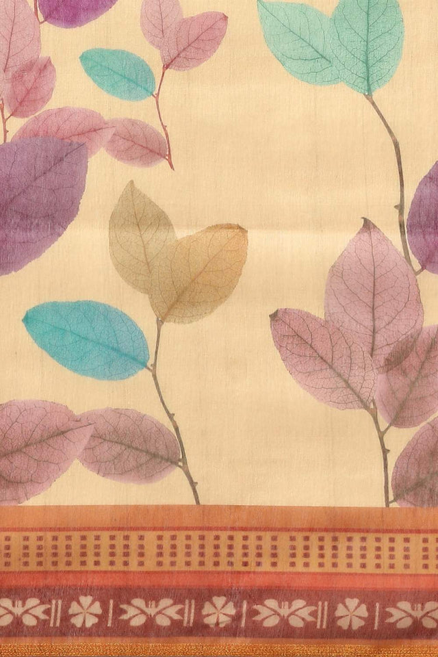 Mustard Floral Printed Cotton Blend Saree