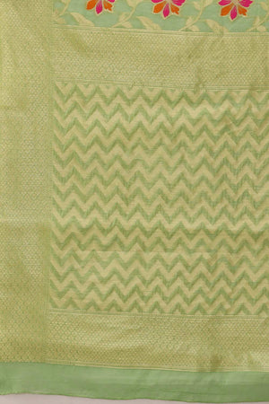 Parrot Green Cotton Woven Thread Floral Saree
