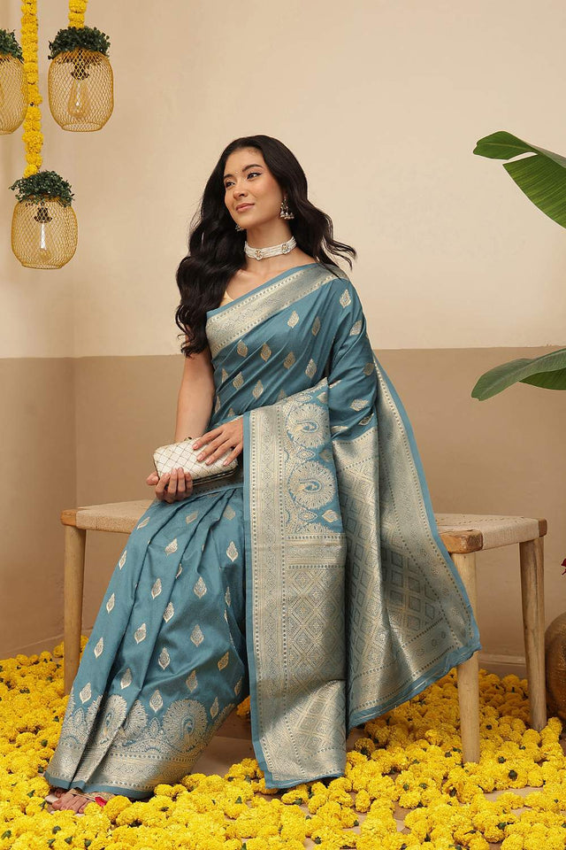 Blue Woven Soft Silk Saree (SZ-NOOR-1-BU-3078)
