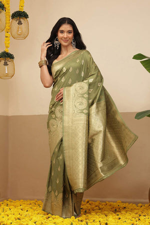 Olive Green Woven Soft Silk Saree (SZ-NOOR-1-OL-3079)