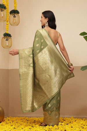 Olive Green Woven Soft Silk Saree (SZ-NOOR-1-OL-3079)