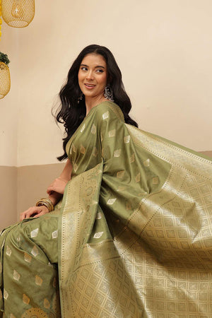 Olive Green Woven Soft Silk Saree (SZ-NOOR-1-OL-3079)