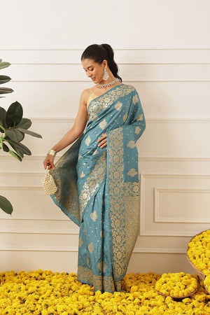 Blue Floral Woven Soft Silk Saree (SZ-NOOR-2-BU-3082)