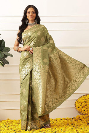 Olive Green Floral Woven Soft Silk Saree (SZ-NOOR-2-OL-3083)
