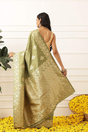 Olive Green Floral Woven Soft Silk Saree (SZ-NOOR-2-OL-3083)