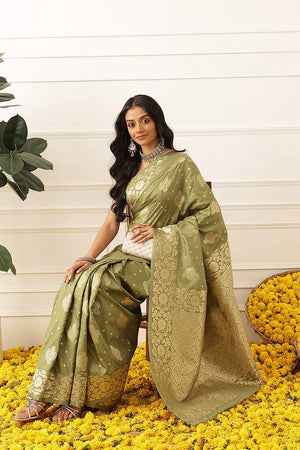 Olive Green Floral Woven Soft Silk Saree (SZ-NOOR-2-OL-3083)