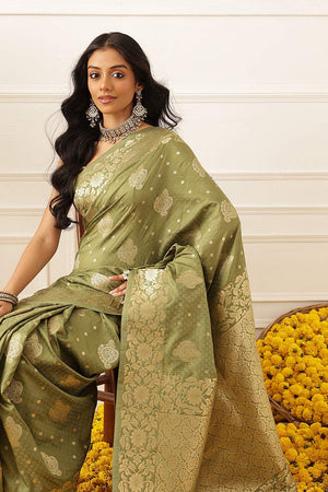 Olive Green Floral Woven Soft Silk Saree (SZ-NOOR-2-OL-3083)