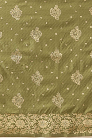 Olive Green Floral Woven Soft Silk Saree (SZ-NOOR-2-OL-3083)