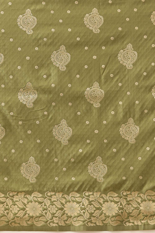 Olive Green Floral Woven Soft Silk Saree (SZ-NOOR-2-OL-3083)