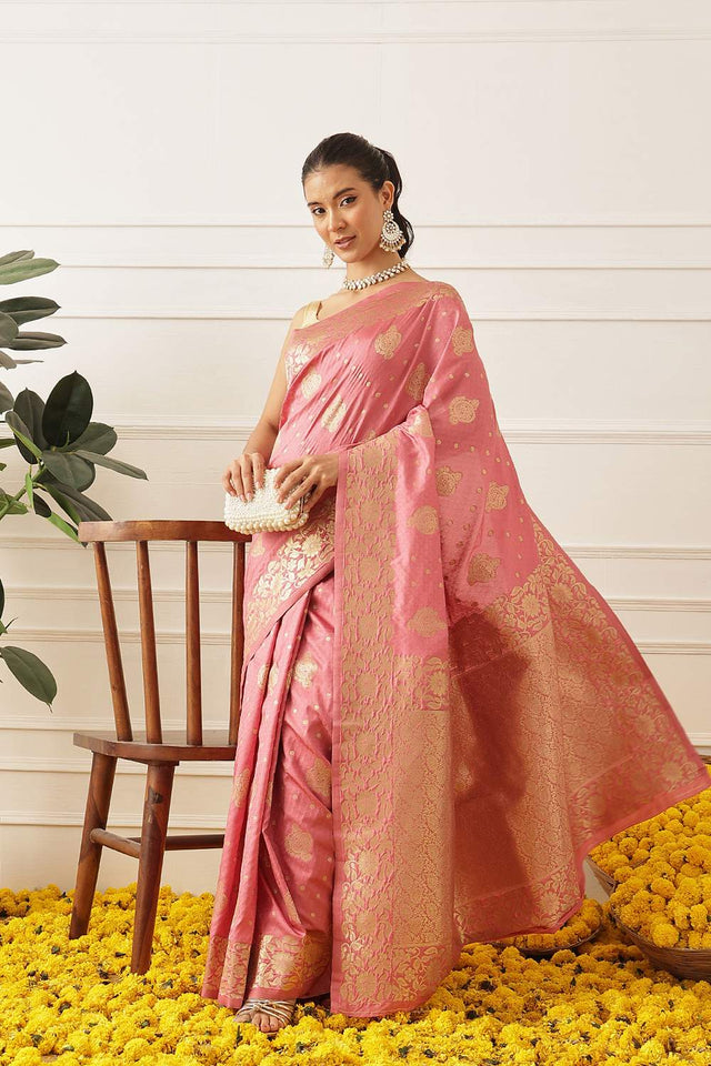 Pink Floral Woven Soft Silk Saree (SZ-NOOR-2-PN-3084)