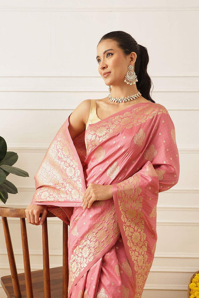 Pink Floral Woven Soft Silk Saree (SZ-NOOR-2-PN-3084)