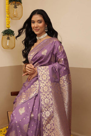 Violet Floral Woven Soft Silk Saree (SZ-NOOR-2-PP-3081)