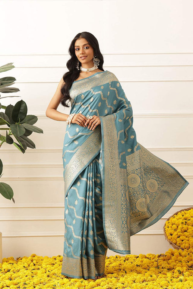 Blue Floral Woven Soft Silk Saree (SZ-NOOR-3-BU-3086)