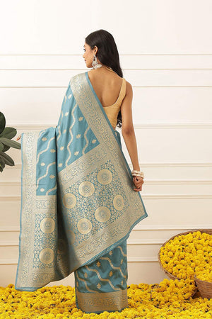 Blue Floral Woven Soft Silk Saree (SZ-NOOR-3-BU-3086)