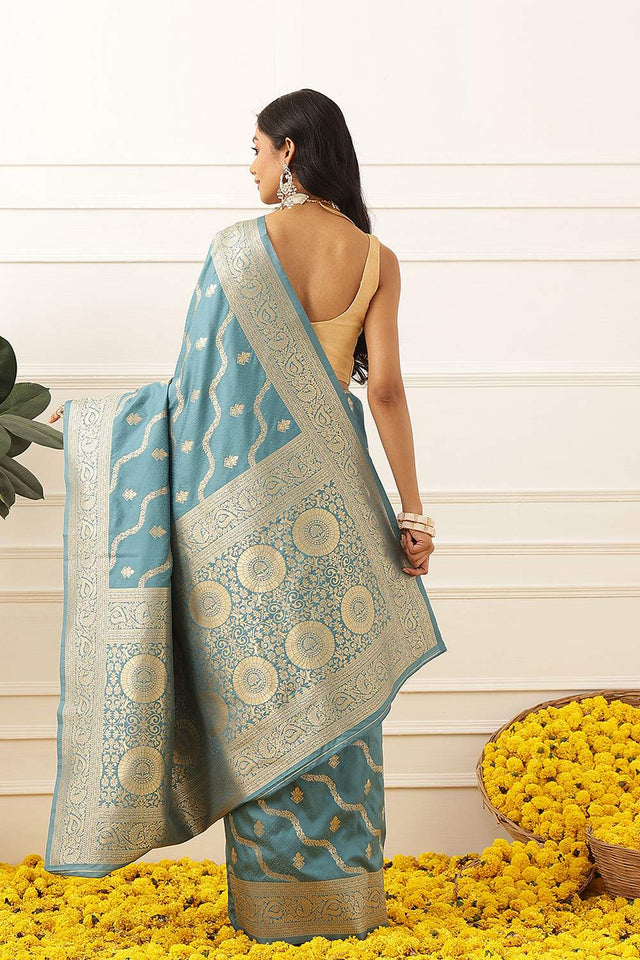 Blue Floral Woven Soft Silk Saree (SZ-NOOR-3-BU-3086)