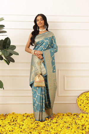 Blue Floral Woven Soft Silk Saree (SZ-NOOR-3-BU-3086)