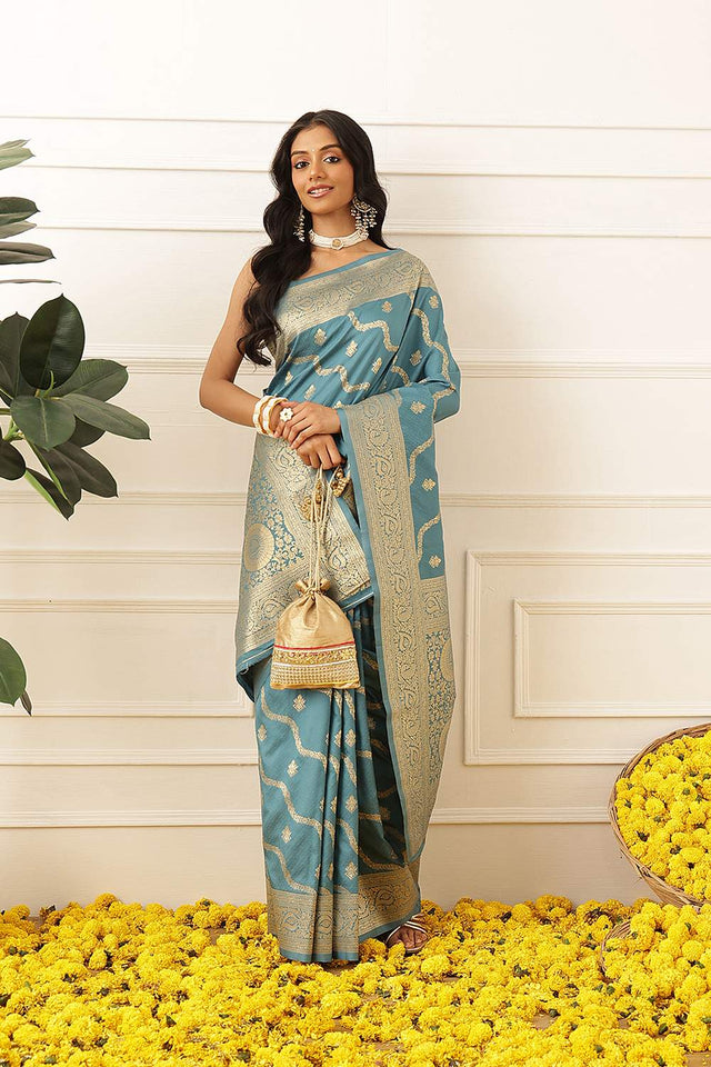 Blue Floral Woven Soft Silk Saree (SZ-NOOR-3-BU-3086)