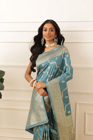 Blue Floral Woven Soft Silk Saree (SZ-NOOR-3-BU-3086)