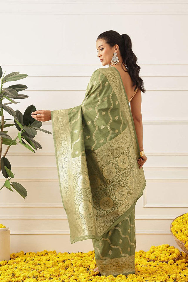 Olive Green Floral Woven Soft Silk Saree (SZ-NOOR-3-OL-3087)