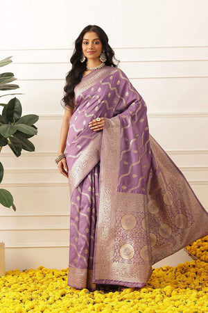 Violet Floral Woven Soft Silk Saree (SZ-NOOR-3-PP-3085)
