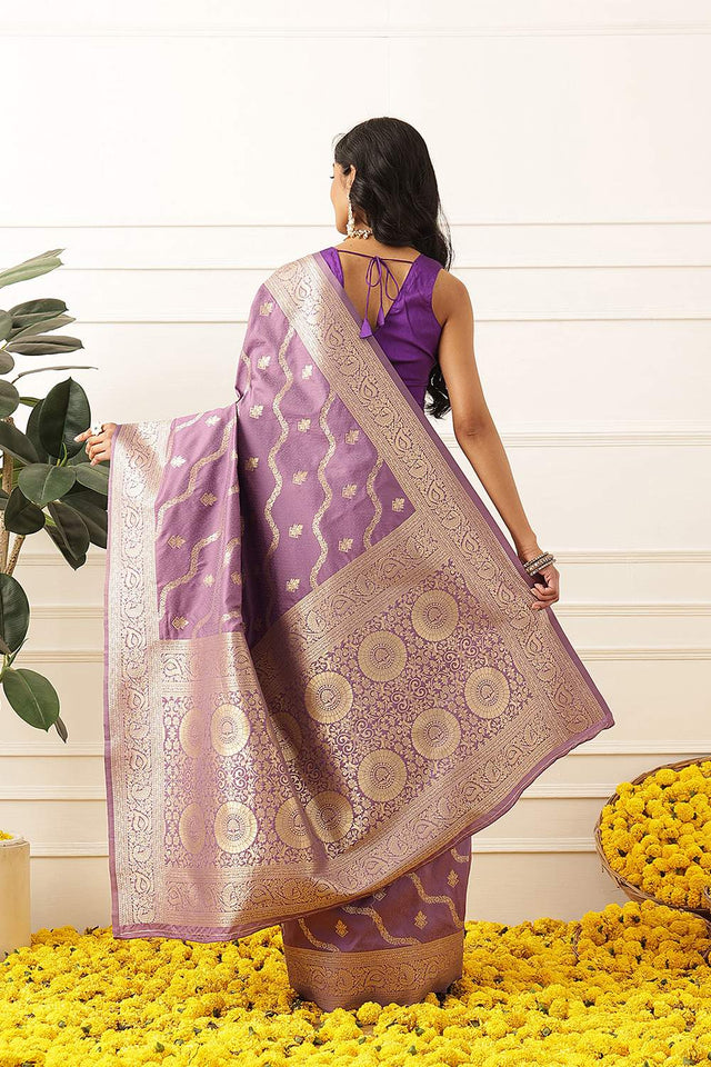 Violet Floral Woven Soft Silk Saree (SZ-NOOR-3-PP-3085)