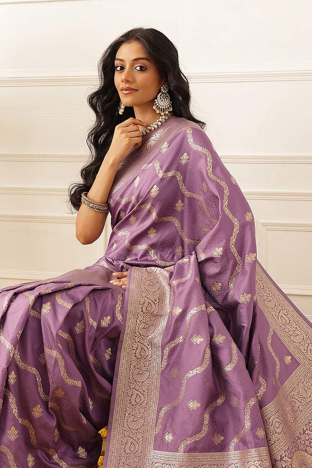 Violet Floral Woven Soft Silk Saree (SZ-NOOR-3-PP-3085)