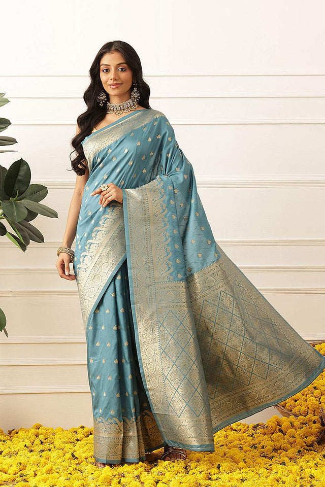 Blue Floral Woven Soft Silk Saree (SZ-NOOR-4-BU-3090)