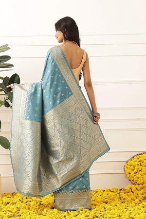 Blue Floral Woven Soft Silk Saree (SZ-NOOR-4-BU-3090)
