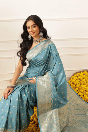 Blue Floral Woven Soft Silk Saree (SZ-NOOR-4-BU-3090)