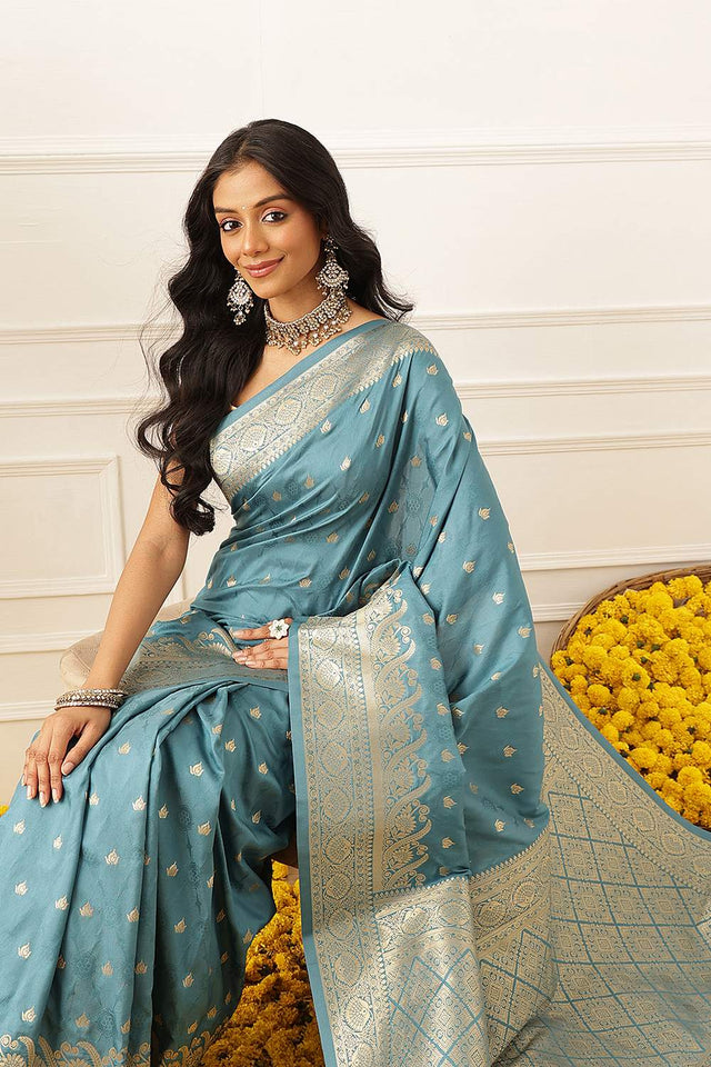 Blue Floral Woven Soft Silk Saree (SZ-NOOR-4-BU-3090)