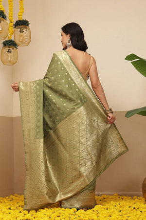 Olive Green Floral Woven Soft Silk Saree (SZ-NOOR-4-OL-3091)