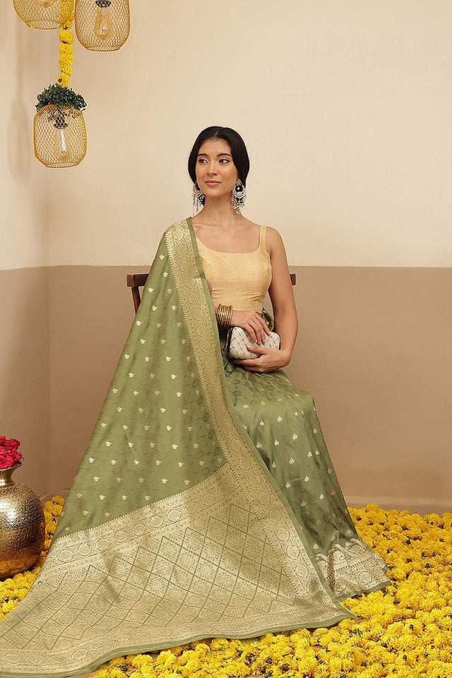 Olive Green Floral Woven Soft Silk Saree (SZ-NOOR-4-OL-3091)