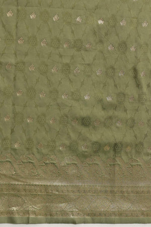 Olive Green Floral Woven Soft Silk Saree (SZ-NOOR-4-OL-3091)