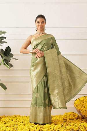 Olive Green Woven Soft Silk Saree (SZ-NOOR-5-OL-3095)