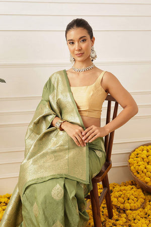 Olive Green Woven Soft Silk Saree (SZ-NOOR-5-OL-3095)