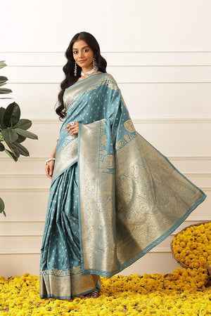 Blue Floral Woven Soft Silk Saree (SZ-NOOR-6-BU-3098)