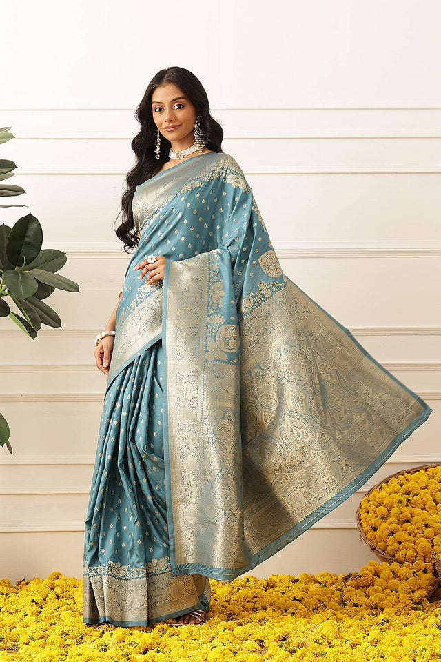 Blue Floral Woven Soft Silk Saree (SZ-NOOR-6-BU-3098)
