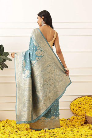 Blue Floral Woven Soft Silk Saree (SZ-NOOR-6-BU-3098)
