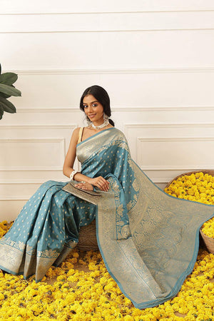 Blue Floral Woven Soft Silk Saree (SZ-NOOR-6-BU-3098)